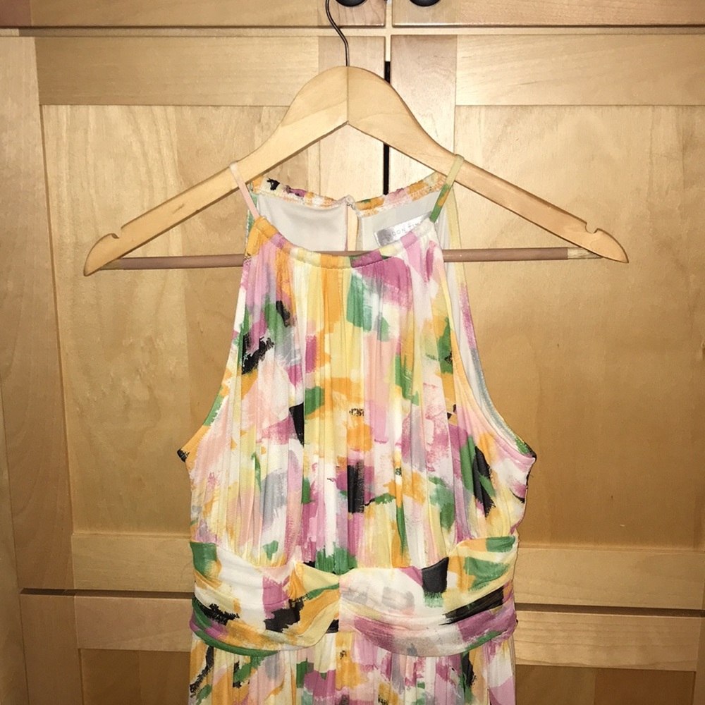 London Times Watercolor Mesh Ruched Dress - Picture 2 of 5